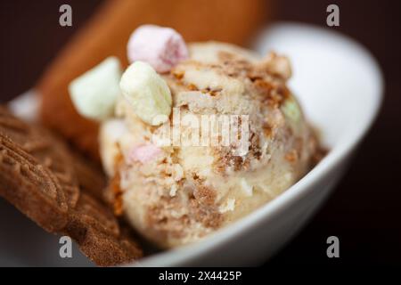 Frische Schaufel hausgemachtes Wintereis mit Keksen und Marshmallows Stockfoto