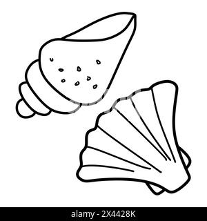 Muschel Muschel Linear handgezeichnete Illustration. Vektor-Umriss Meeresmuschel auf weißem Hintergrund. Minimales Line Art-Design. Unterwasser-Anima Stock Vektor