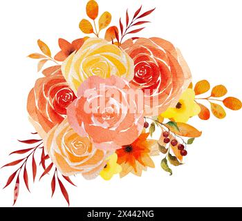 Herbst, Arrangement, Herbst, Dekoration, Illustration, Kürbis, Blumen, Beere, Rosen, Muttertag, Orange Stockfoto