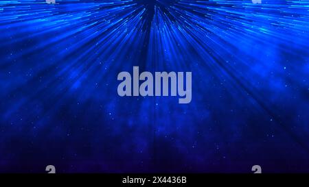 Strahlende Strahlen auf dunkelblauem Hintergrund, abstrakter Hintergrund Stockfoto