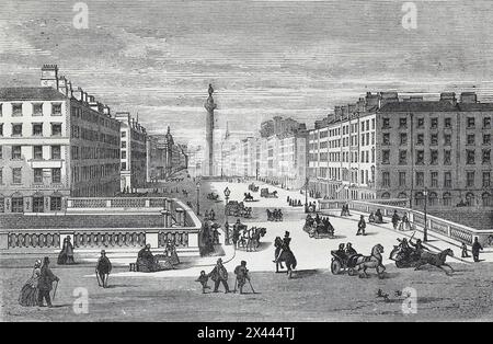 Carlisle Bridge und Sackville Street, Dublin, Irland, im 19. Jahrhundert. Illustration aus Cassells Geschichte Englands, Band VII. Neuausgabe um 1873-5. Stockfoto