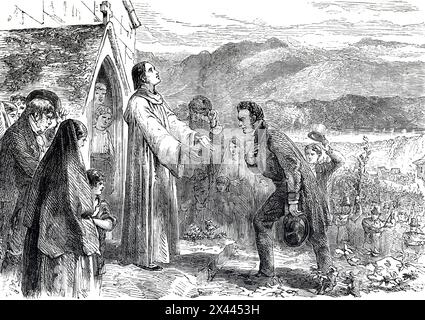 Der Priester in Corofin, County Clare, Irland, empfing Richard Lalor Sheil, einen der Gründer der katholischen Vereinigung in Irland. Illustration aus Cassells Geschichte Englands, Band VII. Neuausgabe um 1873-5. Stockfoto