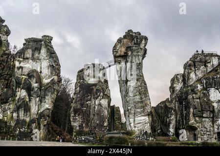 Externsteine, Sandsteinformation, Teutoburger Wald, Horn-Bad Meinberg, Nordrhein-Westfalen, Deutschland Stockfoto