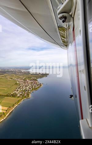 Flug in einem zeppelin am Bodensee, Luftaufnahme, Hagnau, Baden-Württemberg, Deutschland Stockfoto