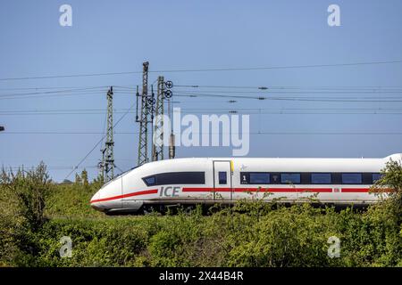 Deutsche Bahn AG InterCityExpress ICE-Strecken, Bahndamm- und Freileitungen, Infrastruktur, Stuttgart, Baden-Württemberg, Deutschland Stockfoto