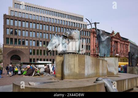 Neptunbrunnen des Bildhauers Waldemar Otto und der Bremer Landesbank am Domshof in Bremen, Hansestadt Bremen Stockfoto