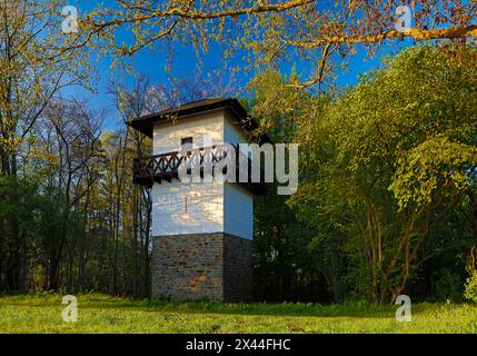 Rekonstruierter römischer Wachturm am Reckberg, Niedergermanischer Limes, Weltkulturerbe Neuss, Nordrhein-Westfalen, Deutschland Stockfoto