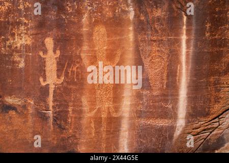 Eidechsenpetroglyphen im Fremont-Stil entlang des Cub Creek, Dinosaur National Monument Stockfoto