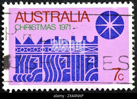 Gestempelte Briefmarke, gedruckt von Australien, die Weihnachten 1971 feiert, um 1971. Stockfoto