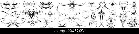 Neo Tribal y2k Tattoo, Herz- und Schmetterlingsform, gotische Pentagrammziege. Stock Vektor