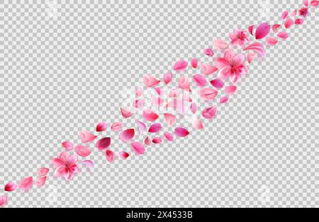 Fliegende Sakura-Blüten. Blumendekoration auf transparentem Hintergrund. Stock Vektor