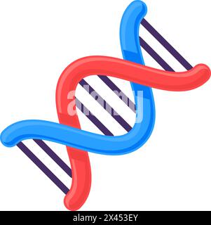Symbol für spiralförmige DNA-Moleküle. Verdrehtes komplexes Molekül, medizinisch gestrichenes Cartoonelement für modernes und Retro-Design. Einfache Farbvektor-Piktogramme isolieren Stock Vektor