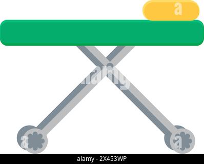 Symbol für Rollstuhl für horizontalen Transport. Bett auf Rädern, medizinisch gestrichenes Cartoon-Element für modernes und Retro-Design. Ein einfaches Farbvektor-Piktogramm ist Stock Vektor
