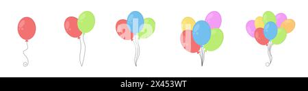 Farbiger Comic aufblasbarer Ballonvektor. Dekoration für den Urlaub mit Ballons. Heliumballons-Vektor. Geburtstagsdekoration. Vektorabbildung Stock Vektor