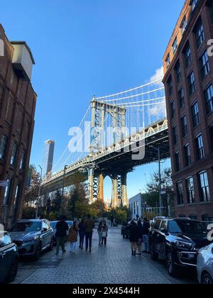 Ein allgemeiner Blick auf die Manhattan Bridge, aus der Perspektive von "'Once Upon A Time in America''' in New York City, Stockfoto