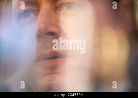 Porträt von Francois-Xavier Bellamy, Mitglied des Europäischen Parlaments und Parteivorsitzender von Les Republicains bei der Europawahl, bei einer Wahlveranstaltung Stockfoto