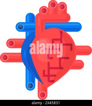 Diagramm des Symbols für die Herzstruktur. Venöses und arterielles System, medizinisch gestreiftes Cartoonelement für modernes und Retro-Design. Einfache Farbvektorpiktogra Stock Vektor