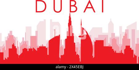 Rotes Poster mit Panoramablick über die Skyline von DUBAI, VEREINIGTE ARABISCHE Emirate Stock Vektor