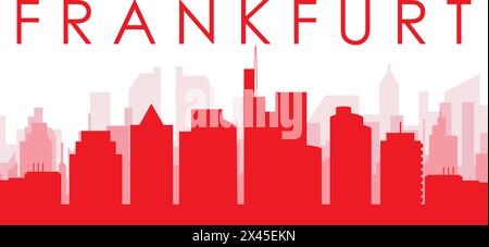 Rotes Poster mit Panoramablick über die Skyline von FRANKFURT, DEUTSCHLAND Stock Vektor