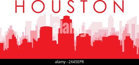 Rotes Poster mit Panoramablick über die Skyline der Stadt HOUSTON, USA Stock Vektor