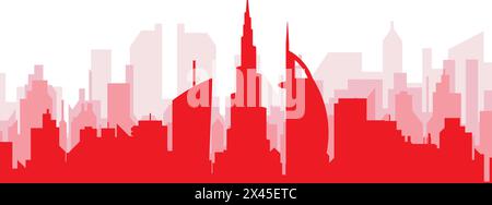 Rotes Poster mit Panoramablick über die Skyline von DUBAI, VEREINIGTE ARABISCHE Emirate Stock Vektor