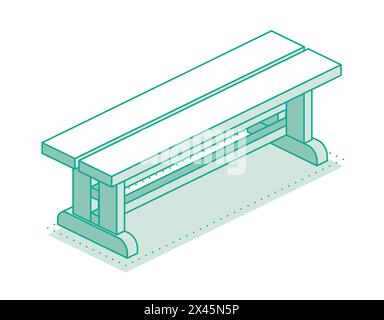 Isometrische Umrisse alte antike Bank. Vektorabbildung. Minimalistisches Objekt isoliert auf sauberem weißem Hintergrund. Stock Vektor