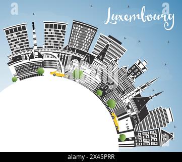 Skyline der Stadt Luxemburg mit Farbgebäuden, blauem Himmel und Kopierraum. Vektorabbildung. Luxemburgische Stadtlandschaft mit Sehenswürdigkeiten. Geschäftsreisen und T Stock Vektor