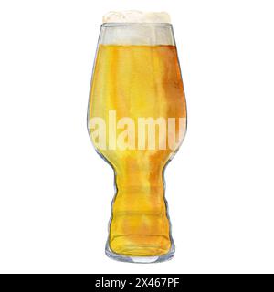 Handgezeichnetes Glas mit Bier und Schaum, Bierfest, Aquarellillustration. Watercolor internationaler Biertag. Stockfoto