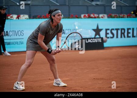 Madrid, Spanien. 30. April 2024. Tennis, Individual Women, QF: Mutua Madrid Open Tennis WTA, Madison Keys (USA) V ons Jabeur (tun). Ons Jabeur (tun). Quelle: EnriquePSans/Alamy Live News Stockfoto