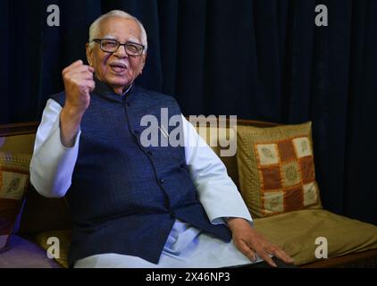 MUMBAI, INDIEN - APRIL 30: Ehemaliger Gouverneur von Uttar Pradesh und Anführer von Bharatiya Janata Pary RAM Naik während eines Interviews mit HT am 30. April 2024 in Mumbai, Indien. (Foto: Raju Shinde/Hindustan Times/SIPA USA) Stockfoto