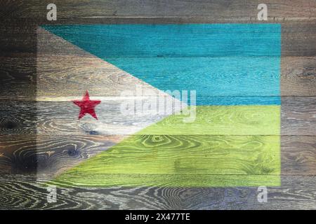 Dschibuti-Flagge auf rustikalem alten Holzhintergrund Stockfoto