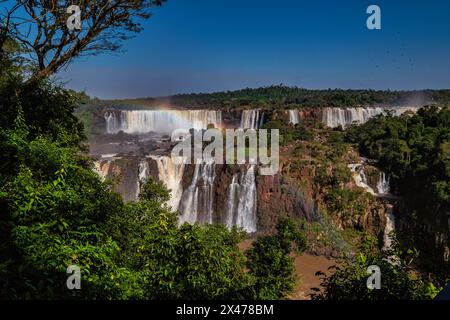 Entlang der argentinisch-brasilianischen Grenze gelegen, weist Iguazu normalerweise etwa 275 separate Wasserfälle auf, die jedoch zwischen 150 und 300 d variieren können Stockfoto
