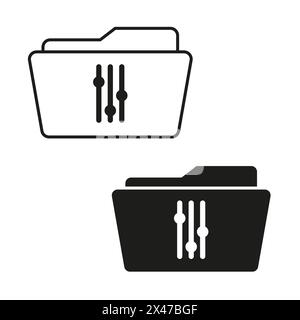 Symbole im Ordner „Audioeinstellungen“. Vektordarstellung der Audiokontrolldateien. Stock Vektor