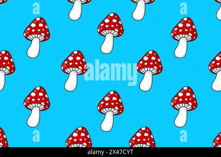 Nahtloses Muster von Rotfliegen-Agaren. Vektorabbildung. Stock Vektor