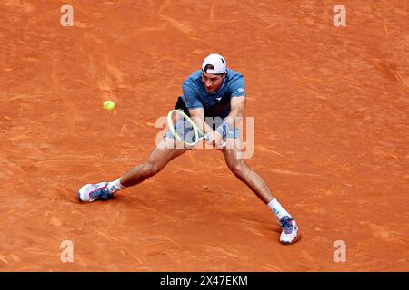 Madrid, Spanien. April 2024 30. Jan-Lennard Struff (DE) Tennis : Jan-Lennard Struff im Einzel-Achtelfinale gegen Carlos Alcaraz auf der ATP Tour Masters 1000 'Mutua Madrid Open Tennis Turnier' bei der Caja Magica in Madrid, Spanien . Quelle: Mutsu Kawamori/AFLO/Alamy Live News Stockfoto