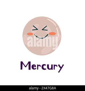 Sonnensystem Planet Mercury Cartoon süßer Charakter mit Zitat. Kann für Cover-Design, Poster und Karten verwendet werden. Stock Vektor