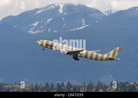 Richmond, British Columbia, Kanada. April 2024. Ein Condor Airbus A330-900 Jetliner (D-ANRJ) am Start vom Vancouver International Airport. (Credit Image: © Bayne Stanley/ZUMA Press Wire) NUR REDAKTIONELLE VERWENDUNG! Nicht für kommerzielle ZWECKE! Stockfoto