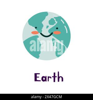 Sonnensystem Planet Erde Cartoon niedlicher Charakter mit Zitat. Kann für Cover-Design, Poster und Karten verwendet werden. Stock Vektor