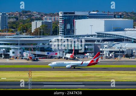 Flughafen Sydney (Kingsford Smith) in Sydney, Australien. Im Bild: Das Inlandsterminal auf der Ostseite des Flughafens Sydney. Stockfoto