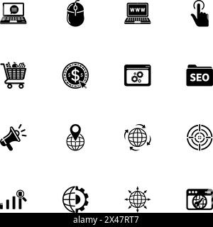 SEO-Symbol – auf beliebige Größe erweitern – in beliebige Farbe ändern. Perfect Flat Vector enthält Symbole wie Verwaltung, Medien, Mobilgeräte, Überwachung, Netzwerk, optim Stock Vektor