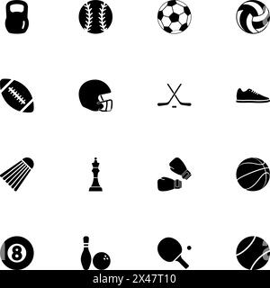 Symbol für Sportausrüstung – auf beliebige Größe erweitern – in beliebige Farbe ändern. Perfect Flat Vector enthält Symbole wie Ball, Fußball, Golf, Badminton, Basketba Stock Vektor