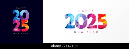 Farbenfrohe 2025 Facettennummern Happy New Year, Logo-Design-Konzept. Buntglas-Geschäftsvorlage für Neujahr 2025 für Kalenderumschläge oder Banner Stock Vektor