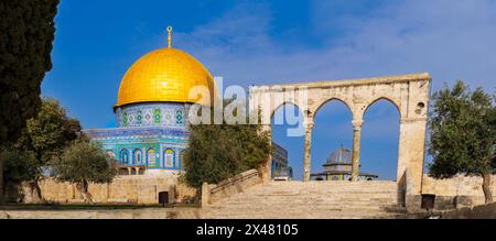 Israel, Jerusalem. Tempelberg, Al-Aqsa Moschee, verbunden mit Muhammad und im 8. Bis 11. Jahrhundert wiederaufgebaut. Al-Aqsa-Moschee. Stockfoto