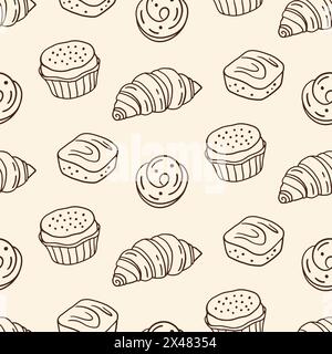 Gebäck, süße Bäckerei, nahtlose Muster Cupcakes. Stock Vektor
