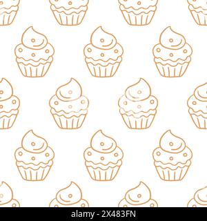 Gebäck, süße Bäckerei, nahtlose Muster Cupcakes. Stock Vektor