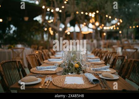 Allgemeine Ansicht des Banketts, wo eine Hochzeit stattfindet Stockfoto