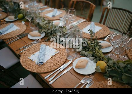 Allgemeine Ansicht des Banketts, wo eine Hochzeit stattfindet Stockfoto