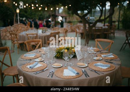 Allgemeine Ansicht des Banketts, wo eine Hochzeit stattfindet Stockfoto