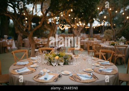 Allgemeine Ansicht des Banketts, wo eine Hochzeit stattfindet Stockfoto