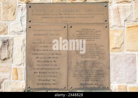 Verteidigung des Sydney Monuments und der Gedenktafel am Memorial Walk am North Head Manly, Sydney, NSW, Australien Stockfoto